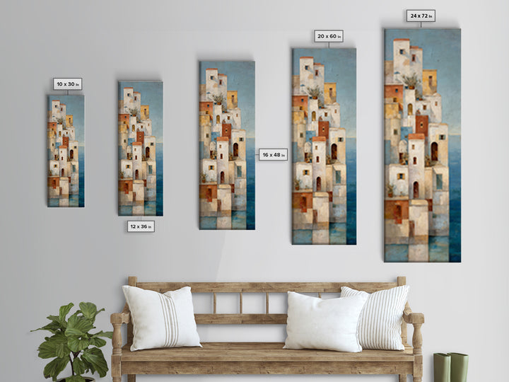 Greek Island White Buildings Above Blue Sea Canvas Print, Mediterranean Art, Coastal Wall Decor, Living Room Decor, Azure, MAR-1x3-13