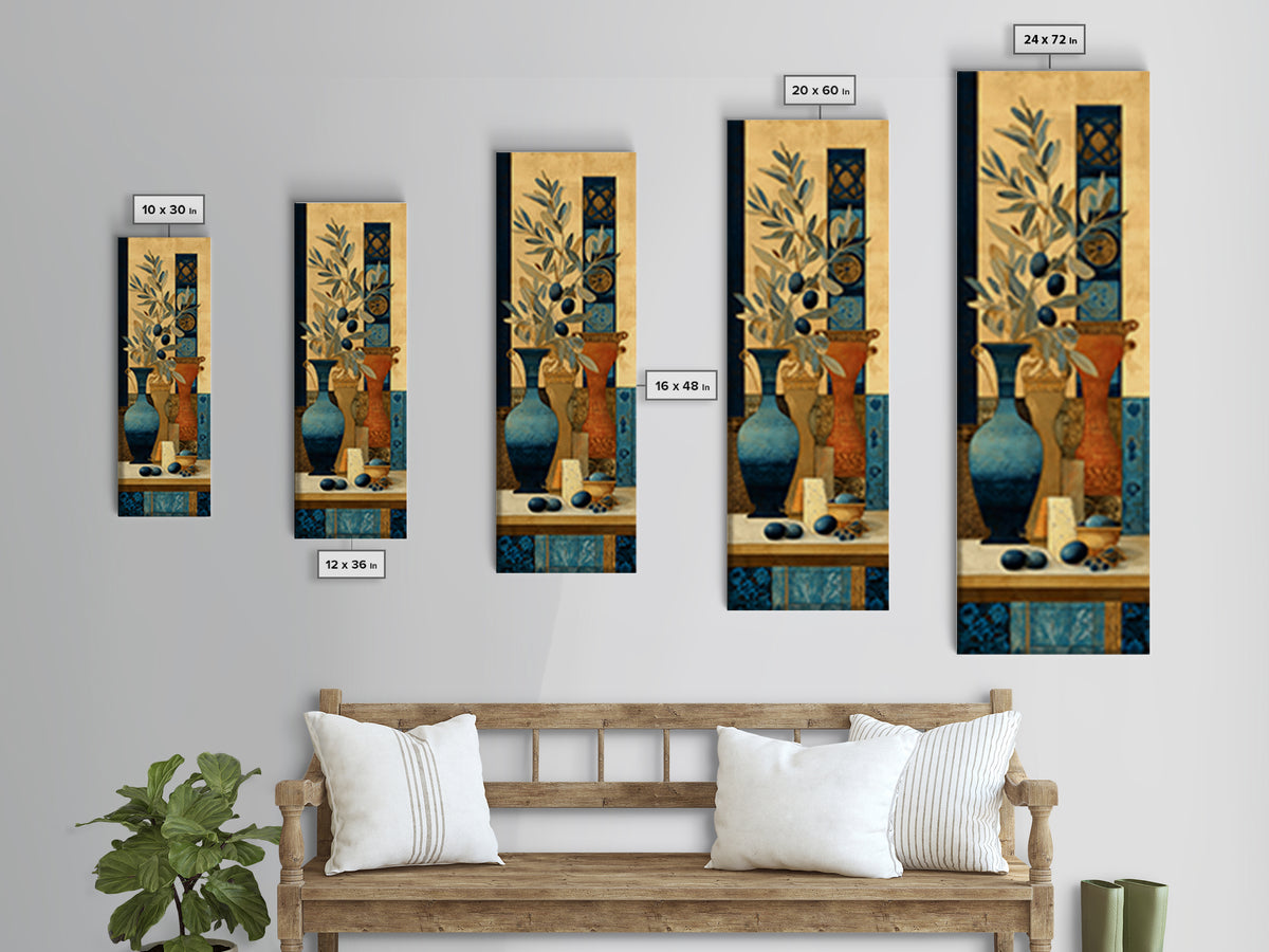 Figs Olives and Cheese Still Life Framed Canvas Print, Mediterranean Art, Travel Poster, Living Room Decor, Fine Art, Azure, MAR-1x3-20