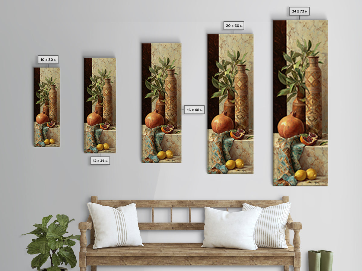 Pomegranate Still Life Framed Canvas Print, Mediterranean Art, Art Print, Living Room Decor, Watercolor Art, Azure, MAR-1x3-31
