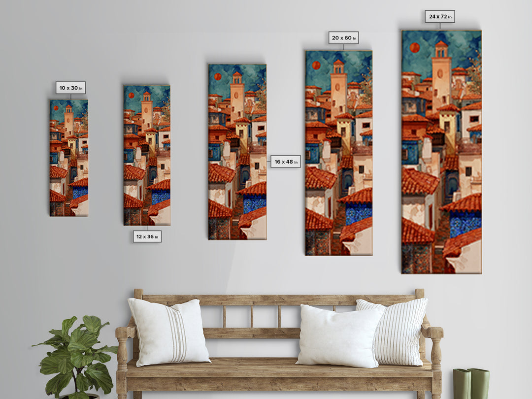 Sunset over Red Tiled Rooftops Canvas Print, Mediterranean Art, Fine Art Print, Living Room Decor, Fine Art, Azure, MAR-1x3-35