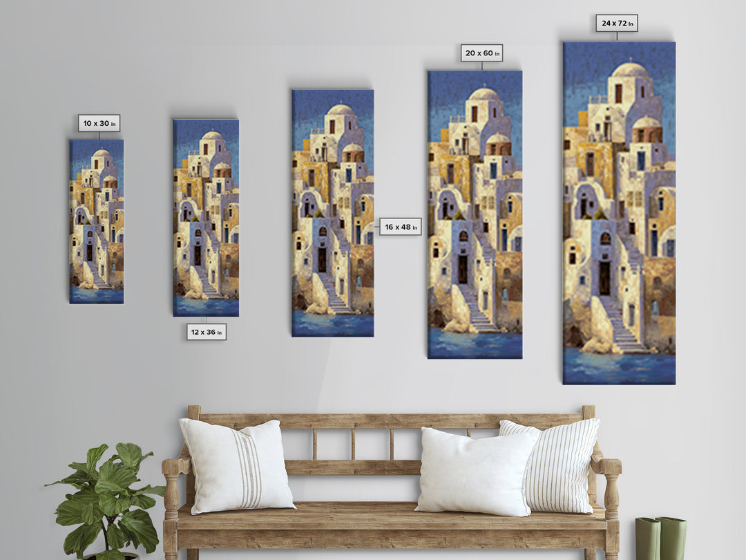 Greek Island White Buildings Above Blue Sea Canvas Print, Mediterranean Art, Coastal Wall Decor, Living Room Decor, Azure, MAR-1x3-37
