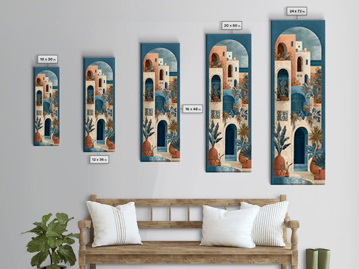 Mediterranean Arch Framing Ocean Horizon Canvas Print, Mediterranean Art, Living Room Decor, Oil Painting, Azure, MAR-1x3-39