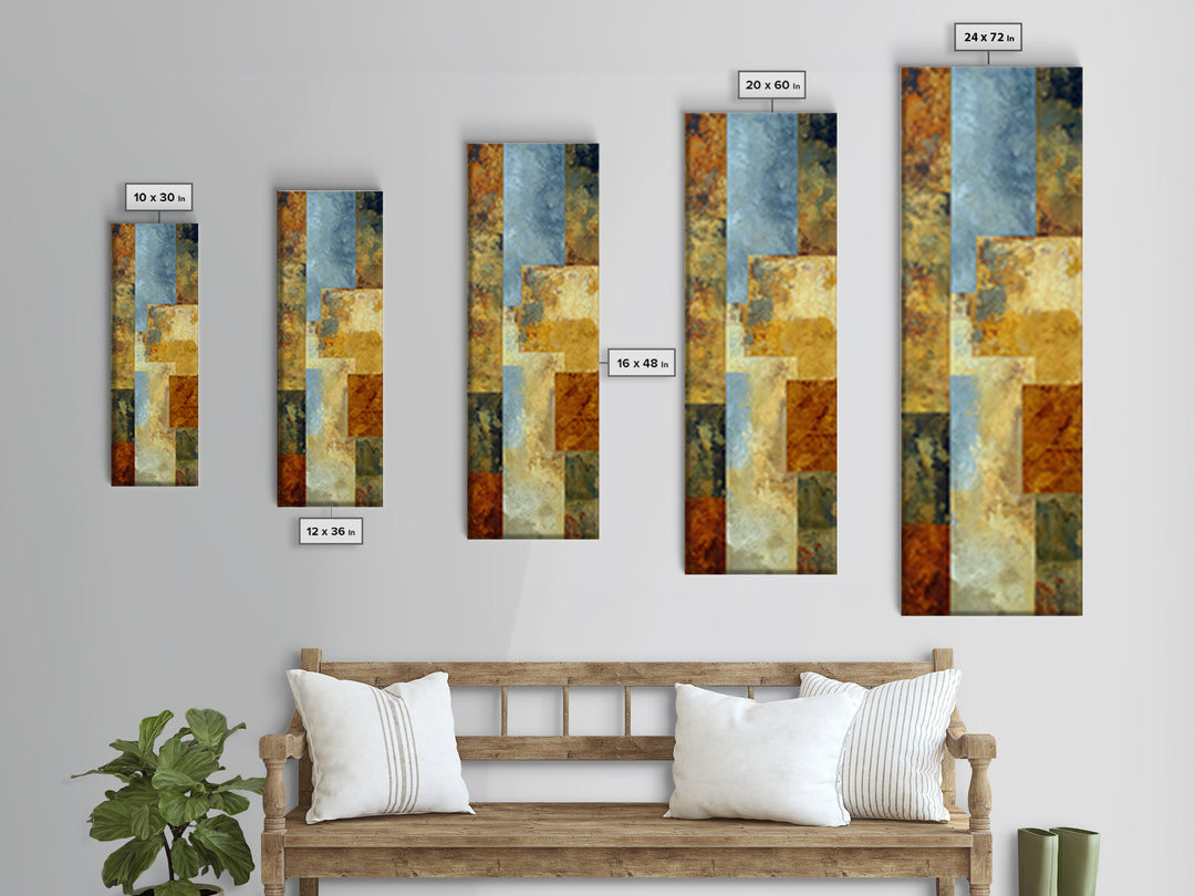 Warm Terra Cotta Abstract Landscape Framed Canvas Print, Mediterranean Art, Gallery Wall Art, Living Room Decor, Azure, MAR-1x3-50