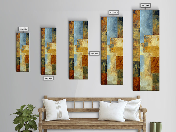 Warm Terra Cotta Abstract Landscape Framed Canvas Print, Mediterranean Art, Gallery Wall Art, Living Room Decor, Azure, MAR-1x3-50