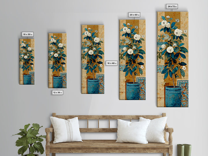 Greek Vase Modern Floral Design Canvas Print, Mediterranean Art, Large Wall Art, Living Room Decor, Azure, Digital Art Prints, MAR-1x3-51