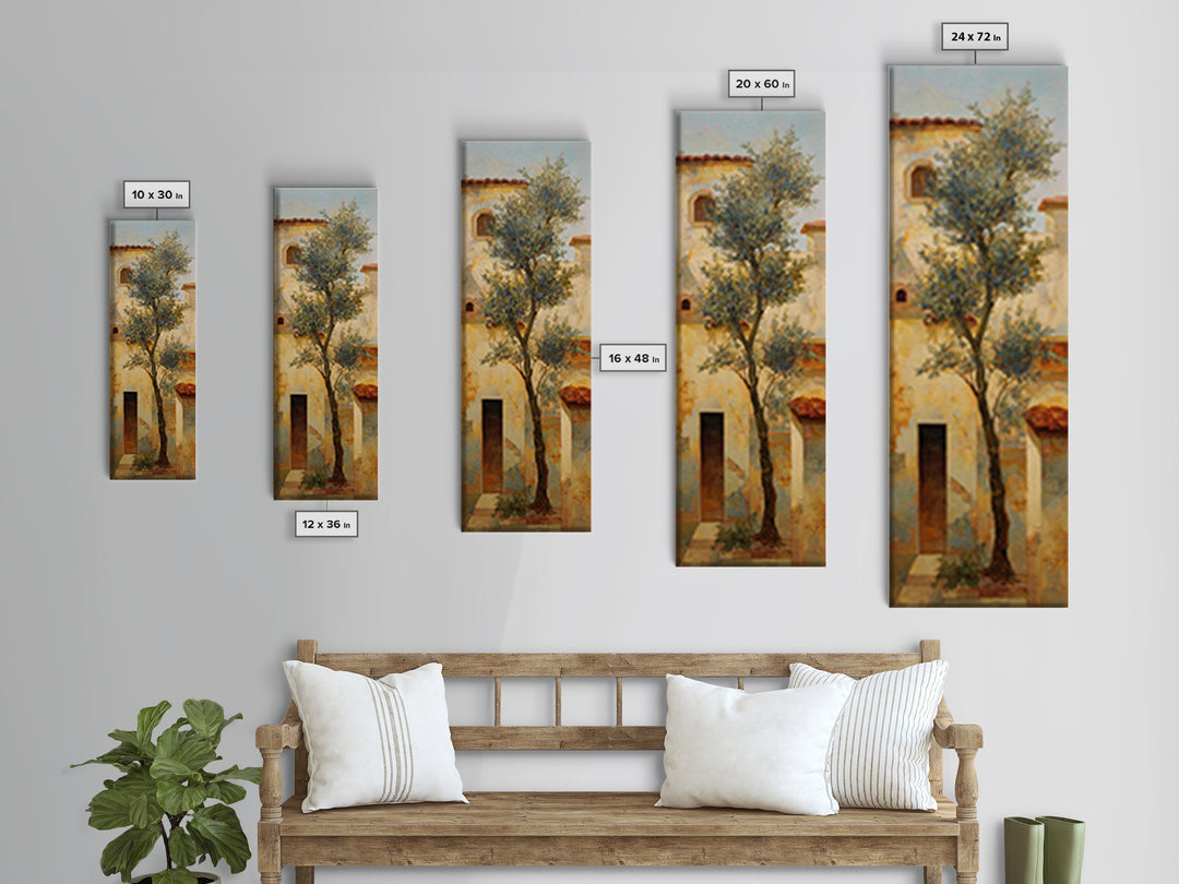 Olive Grove under Pale Morning Light Framed Canvas Print, Mediterranean Art, Downloadable Art, Living Room Decor, Azure, MAR-1x3-53