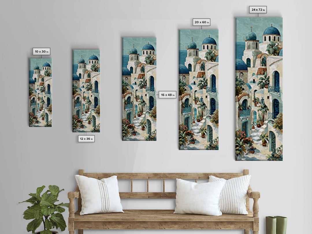 Greek Island White Buildings Above Blue Sea Framed Canvas Print, Mediterranean Art, Modern Decor, Living Room Decor, Azure, MAR-1x3-61