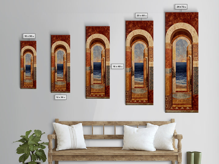 Mediterranean Arch Framing Ocean Horizon Canvas Print, Mediterranean Art, Printable Art, Living Room Decor, Fine Art, Azure, MAR-1x3-63