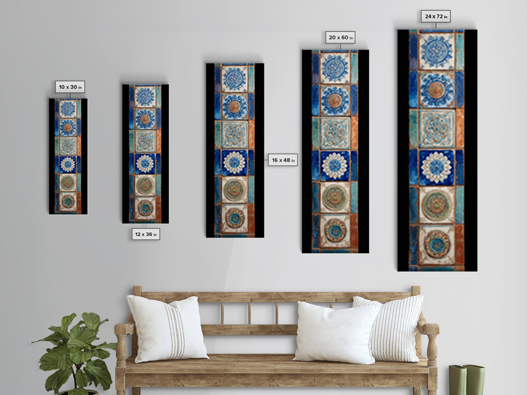 Blue and White Tile Pattern Framed Canvas Print, Mediterranean Art, Printable Wall Art, Living Room Decor, Fine Art, Azure, MAR-1x3-64
