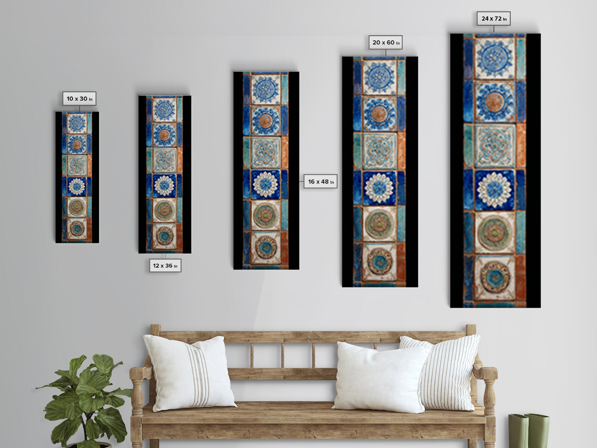 Blue and White Tile Pattern Framed Canvas Print, Mediterranean Art, Printable Wall Art, Living Room Decor, Fine Art, Azure, MAR-1x3-64