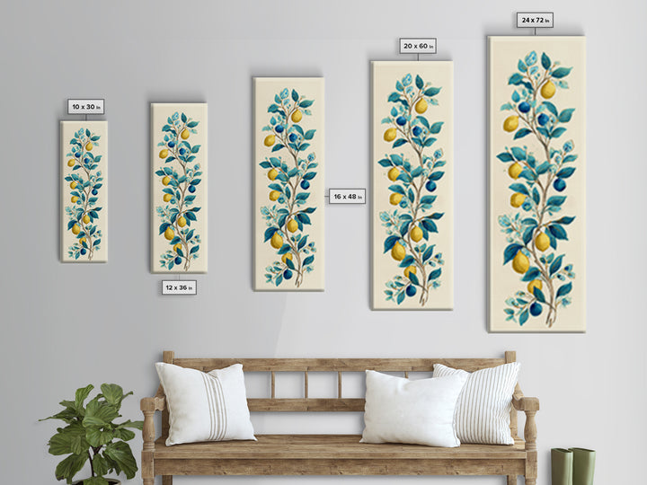 Sicilian Lemon Branch on Ivory Background Canvas Print, Mediterranean Art, Living Room Decor, Oil Painting, Azure, MAR-1x3-73