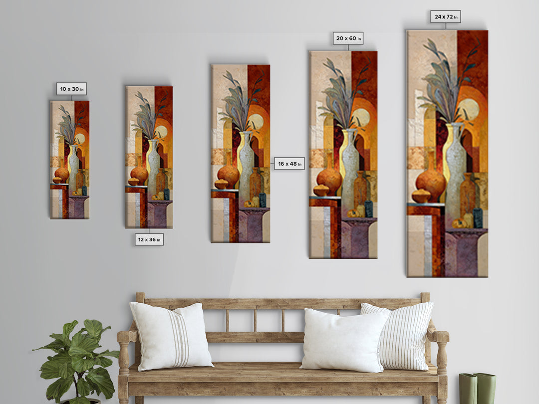 Warm Terra Cotta Abstract Landscape Framed Canvas Print, Mediterranean Art, Gallery Wall Art, Living Room Decor, Azure, MAR-1x3-74