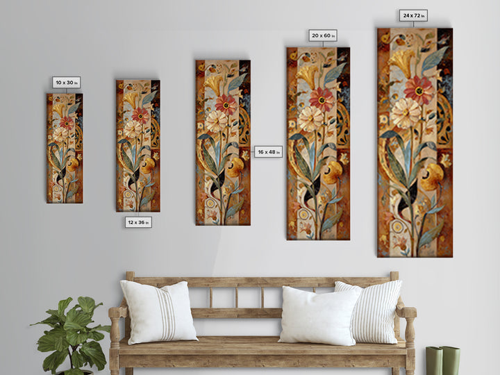 Greek Vase Modern Floral Design Framed Canvas Print, Mediterranean Art, Horizontal Wall Art, Living Room Decor, Oil Painting, MAR-1x3-75