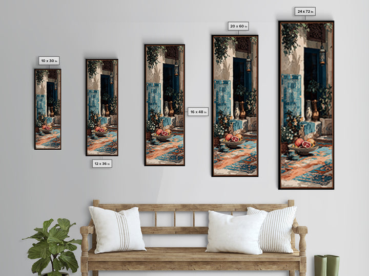 Pomegranate Still Life Framed Canvas Print, Mediterranean Art, Framed Wall Art, Living Room Decor, Azure, Watercolor Art, MAR-1x3-79