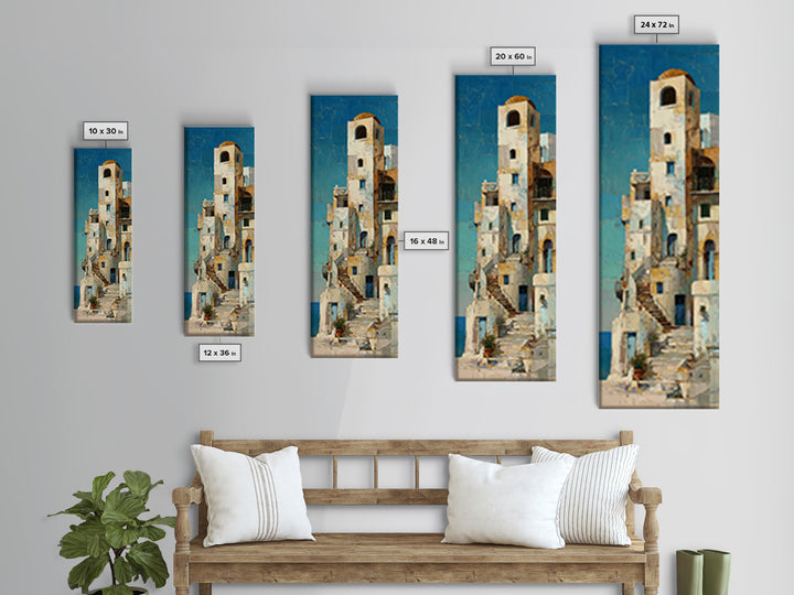 Greek Island White Buildings Above Blue Sea Canvas Print, Mediterranean Art, Art Print, Living Room Decor, Fine Art, Azure, MAR-1x3-85