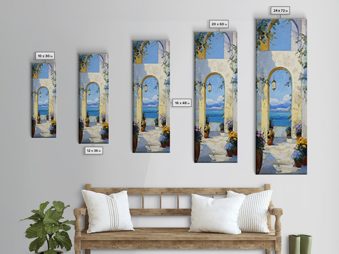 Mediterranean Arch Framing Ocean Horizon Canvas Print, Mediterranean Art, Modern Wall Art, Living Room Decor, Azure, MAR-1x3-87