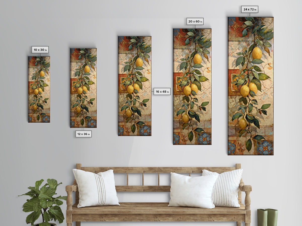 Sicilian Lemon Branch on Ivory Background Canvas Print, Mediterranean Art, Minimalist Wall Art, Living Room Decor, Azure, MAR-1x3-97