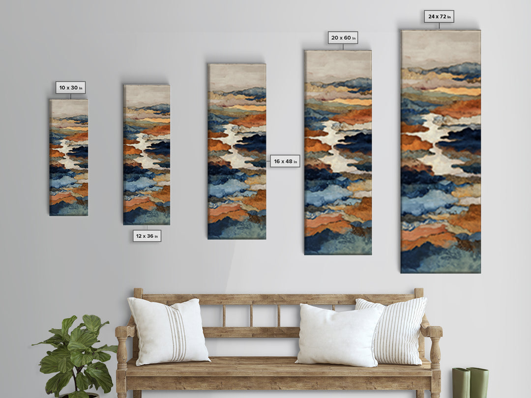 Warm Terra Cotta Abstract Landscape Canvas Print, Mediterranean Art, Travel Poster, Living Room Decor, Watercolor Art, Azure, MAR-1x3-98