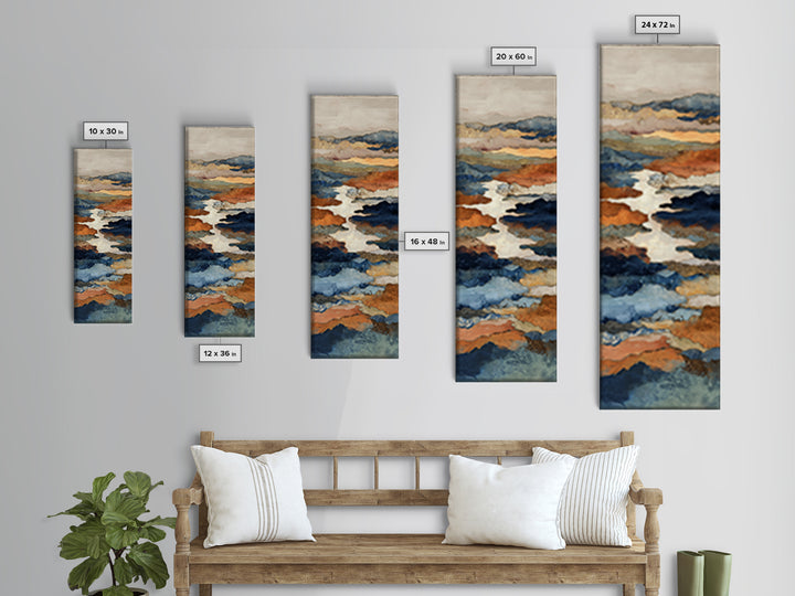 Warm Terra Cotta Abstract Landscape Canvas Print, Mediterranean Art, Travel Poster, Living Room Decor, Watercolor Art, Azure, MAR-1x3-98