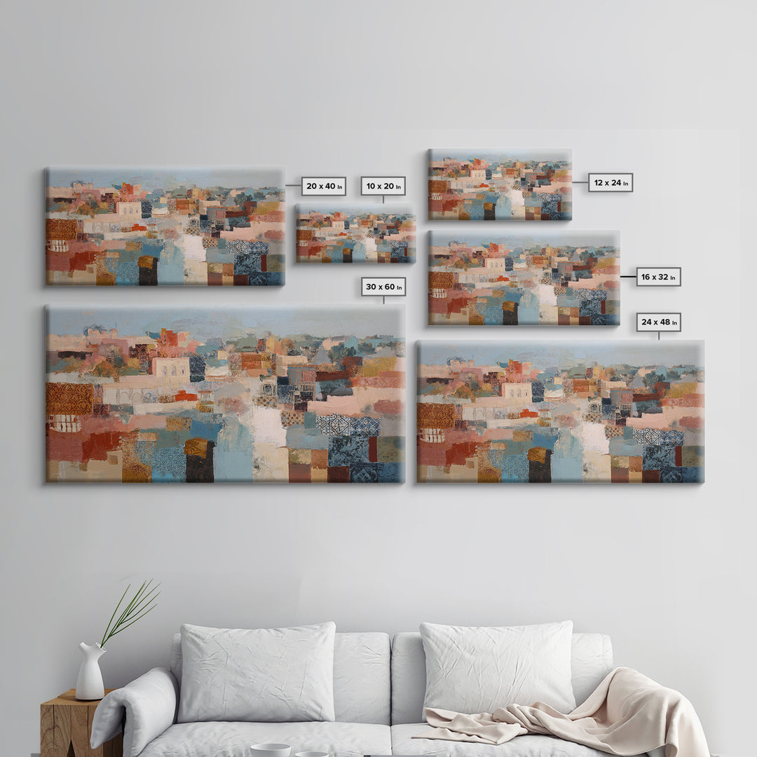 Warm Terra Cotta Abstract Landscape Framed Canvas Print, Mediterranean Art, Fine Art Print, Living Room Decor, Fine Art, Azure, MAR-2x1-10