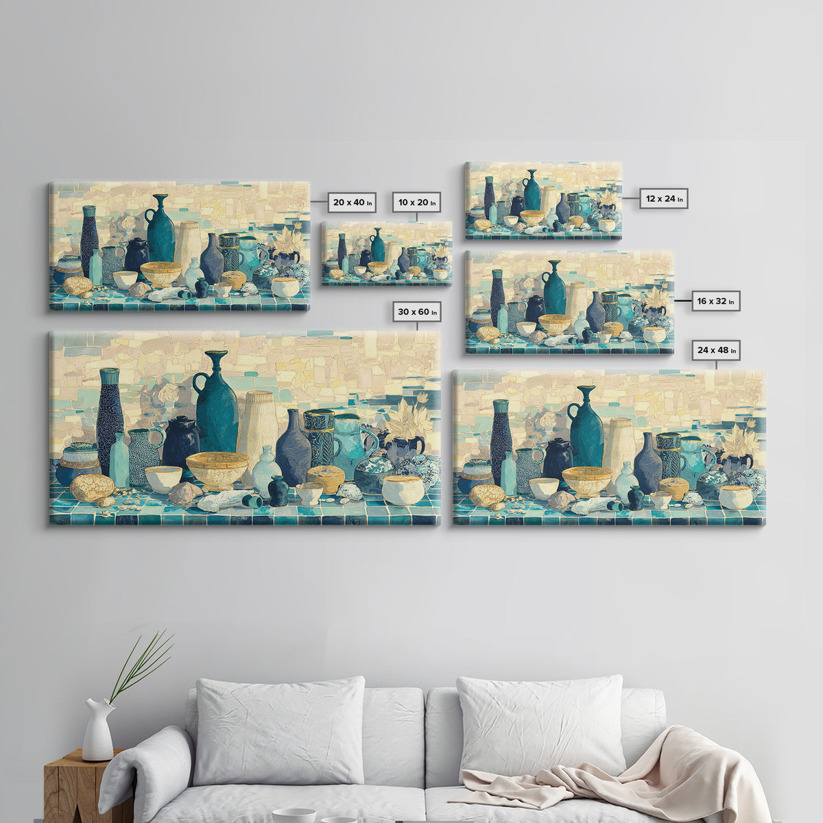 Coastal Cliffs with Sparkling Blue Water Framed Canvas Print, Mediterranean Art, Modern Decor, Living Room Decor, Azure, MAR-2x1-16
