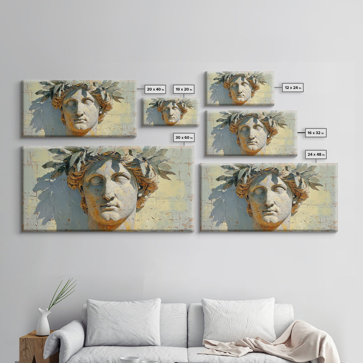 Roman Statue Bust Framed Canvas Print, Mediterranean Art, Gallery Decor, Living Room Decor, Fine Art, Azure, Minimalist Decor, MAR-2x1-18