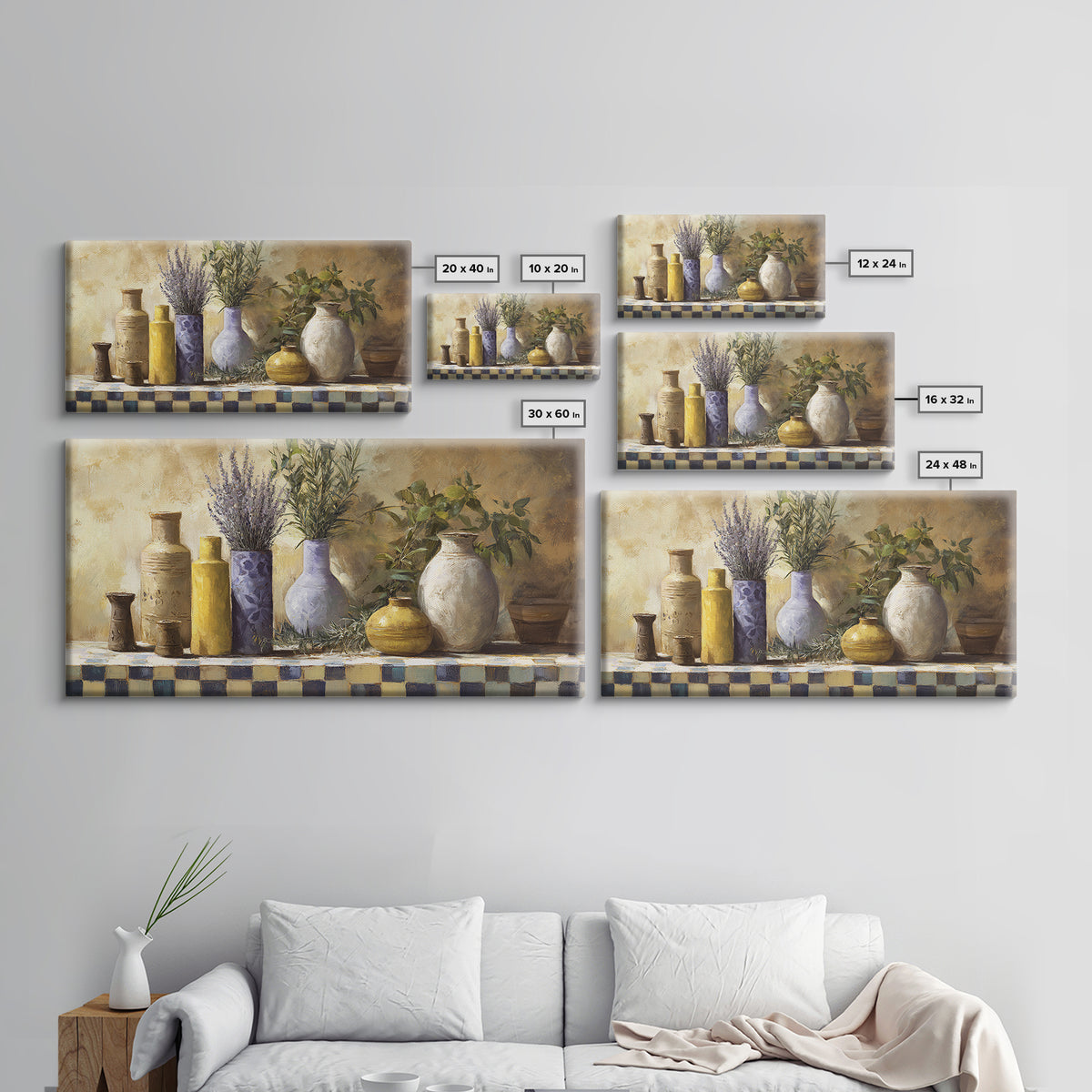 Wild Herbs Rosemary and Thyme Botanical Study Framed Canvas Print, Mediterranean Art, Fine Art Print, Living Room Decor, Azure, MAR-2x1-20