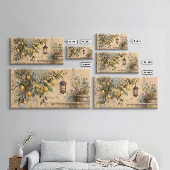 Sicilian Lemon Branch on Ivory Background Canvas Print, Mediterranean Art, Statement Artwork, Living Room Decor, Azure, MAR-2x1-33