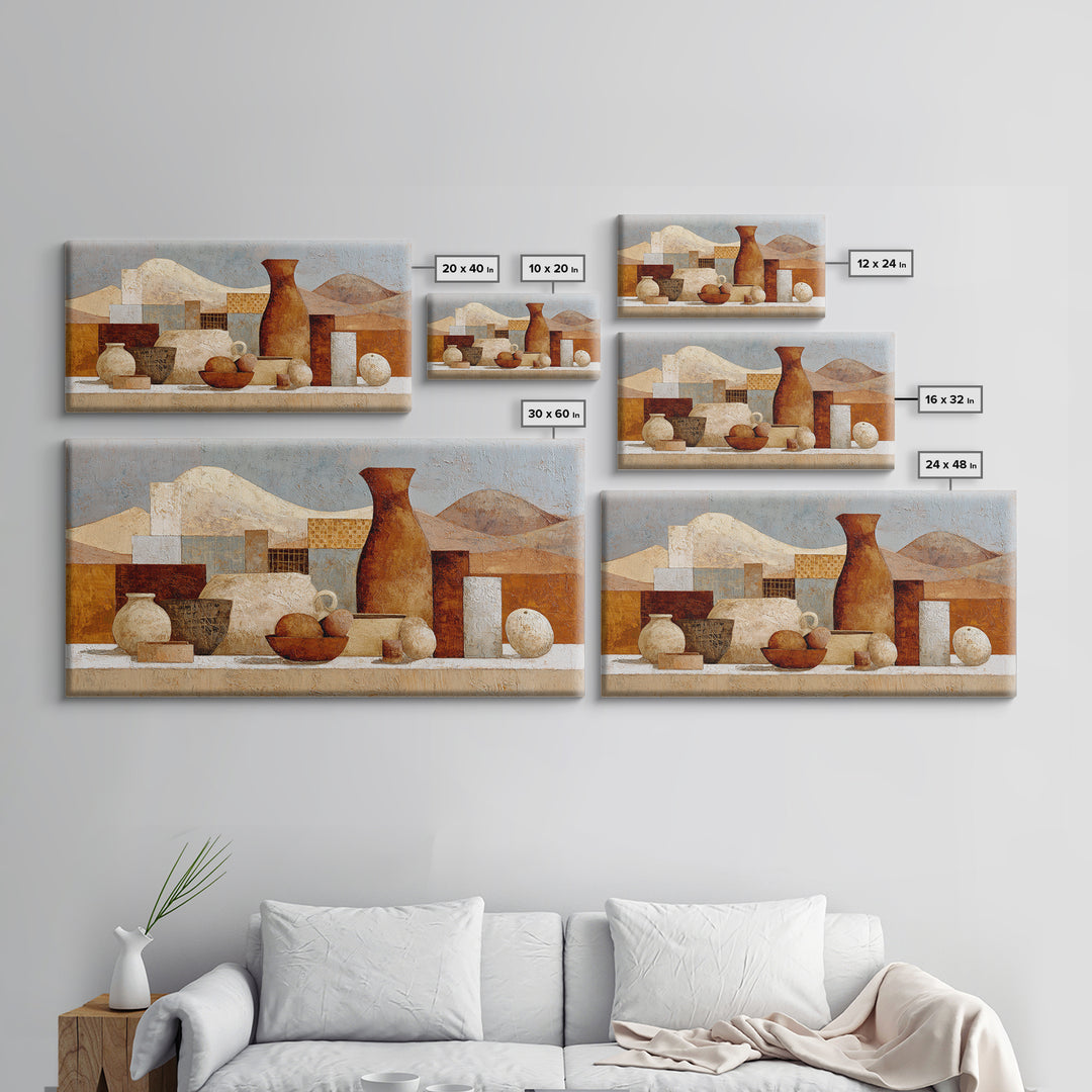 Warm Terra Cotta Abstract Landscape Framed Canvas Print, Mediterranean Art, Fine Art Print, Living Room Decor, Fine Art, Azure, MAR-2x1-34