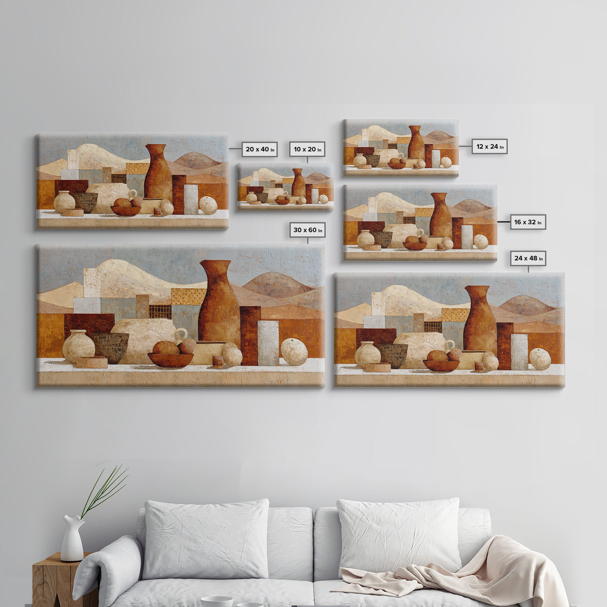 Warm Terra Cotta Abstract Landscape Framed Canvas Print, Mediterranean Art, Fine Art Print, Living Room Decor, Fine Art, Azure, MAR-2x1-34