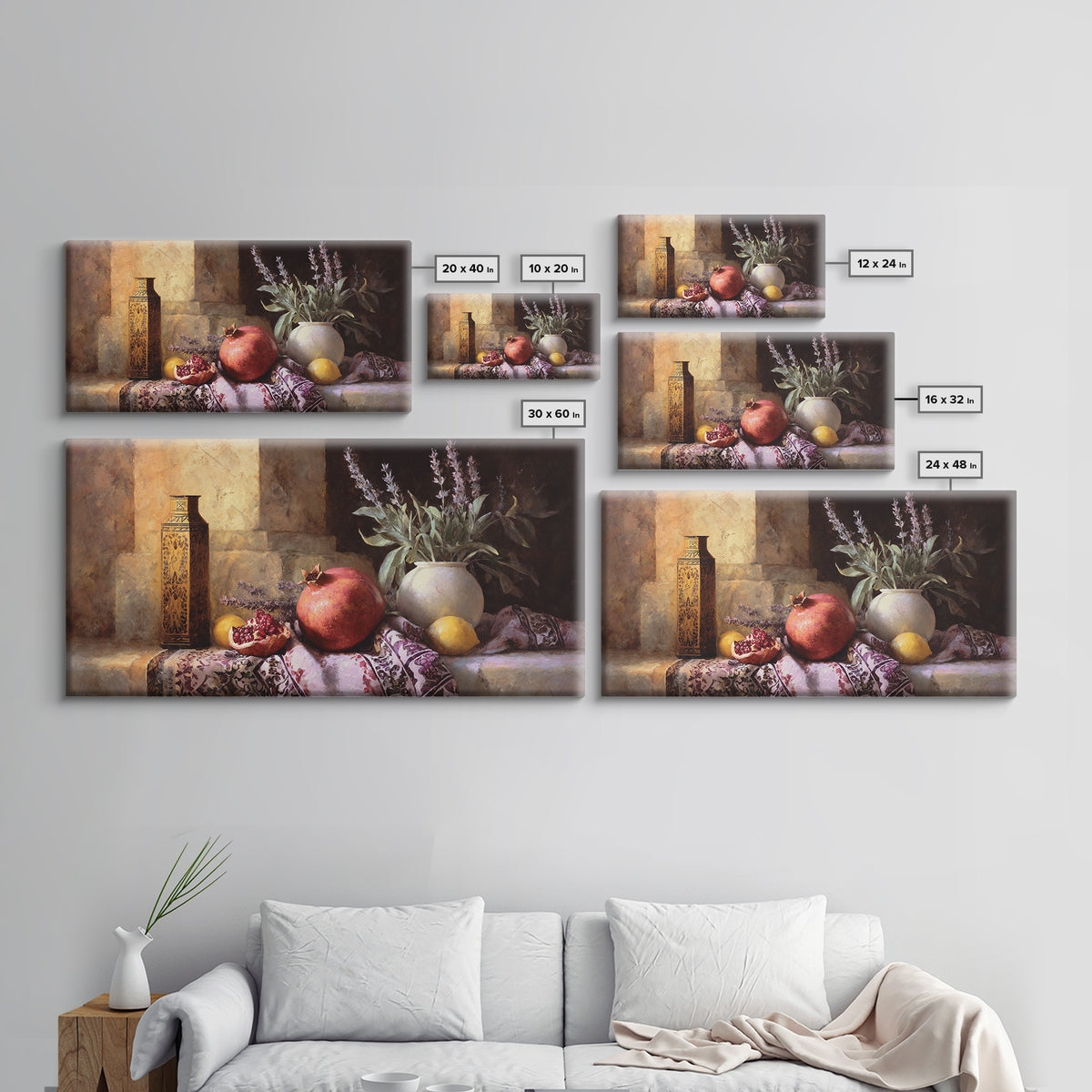 Pomegranate Still Life Canvas Print, Mediterranean Art, Living Room Decor, Oil Painting, Azure, Modern Wall Art, MAR-2x1-39