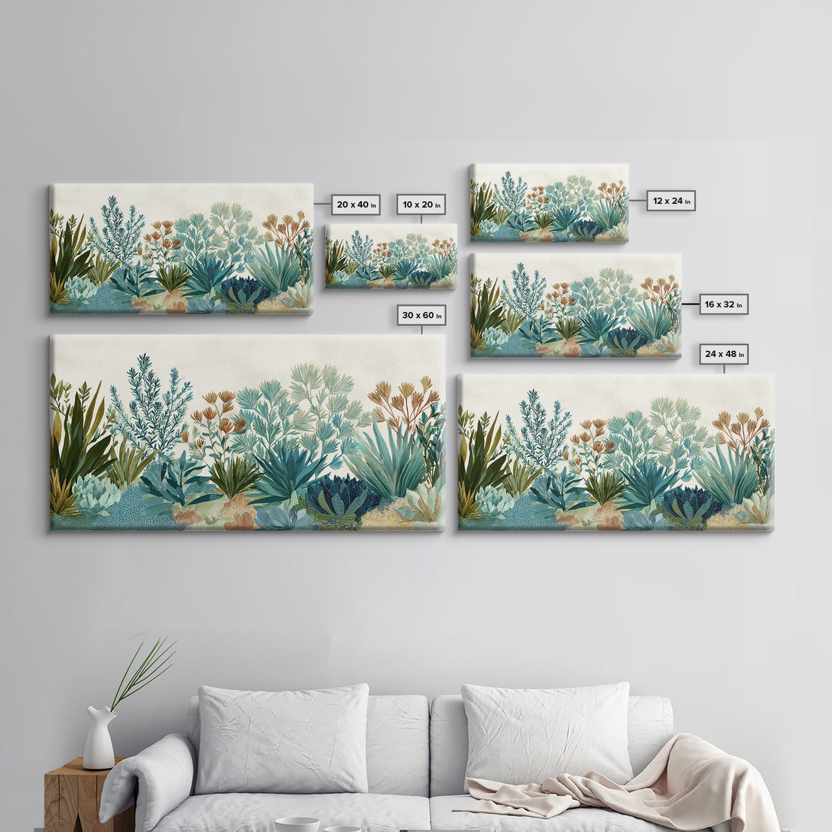 Wild Herbs Rosemary and Thyme Botanical Study Canvas Print, Mediterranean Art, Room Decor, Living Room Decor, Fine Art, Azure, MAR-2x1-44
