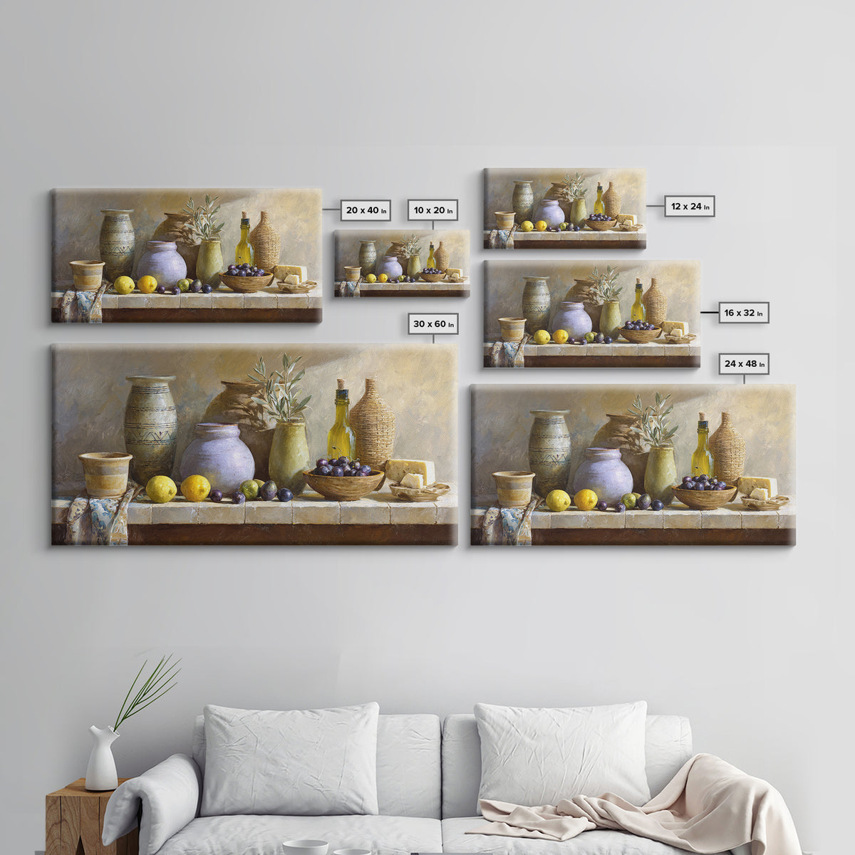 Figs Olives and Cheese Still Life Canvas Print, Mediterranean Art, Oil Painting, Living Room Decor, Azure, Nautical Decor, MAR-2x1-52