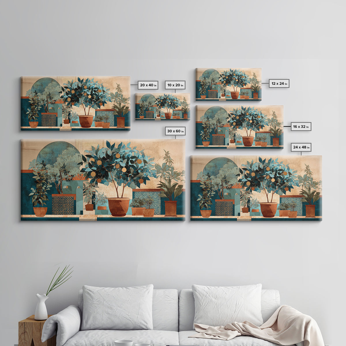 Citrus Tree in Clay Pot Canvas Print, Mediterranean Art, Art Print, Living Room Decor, Fine Art, Azure, Digital Print, MAR-2x1-54