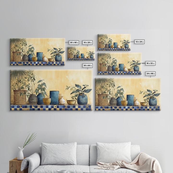Spanish Tile Ornament Framed Canvas Print, Mediterranean Art, Large Wall Art, Living Room Decor, Oil Painting, Azure, MAR-2x1-60