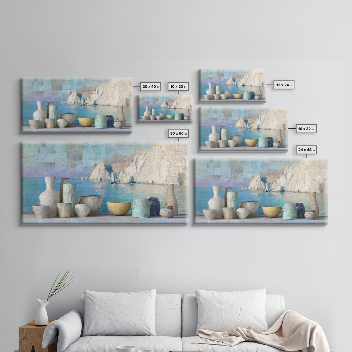 Coastal Cliffs with Sparkling Blue Water Canvas Print, Mediterranean Art, Framed Wall Art, Living Room Decor, Fine Art, Azure, MAR-2x1-64