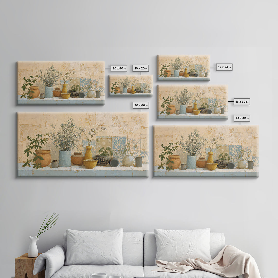 Wild Herbs Rosemary and Thyme Botanical Study Canvas Print, Mediterranean Art, Living Room Decor, Watercolor Art, Azure, MAR-2x1-68
