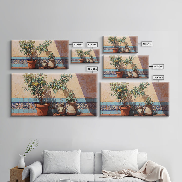 Citrus Tree in Clay Pot Canvas Print, Mediterranean Art, Art Print, Living Room Decor, Fine Art, Azure, Digital Print, MAR-2x1-78