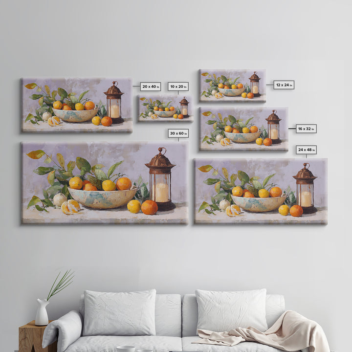 Ceramic Bowl of Oranges and Leaves Canvas Print, Mediterranean Art, Digital Wall Art, Living Room Decor, Fine Art, Azure, MAR-2x1-89