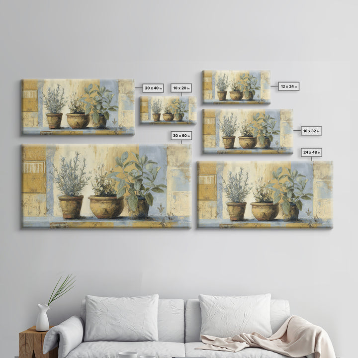 Wild Herbs Rosemary and Thyme Botanical Study Canvas Print, Mediterranean Art, Watercolor Painting, Living Room Decor, Azure, MAR-2x1-92