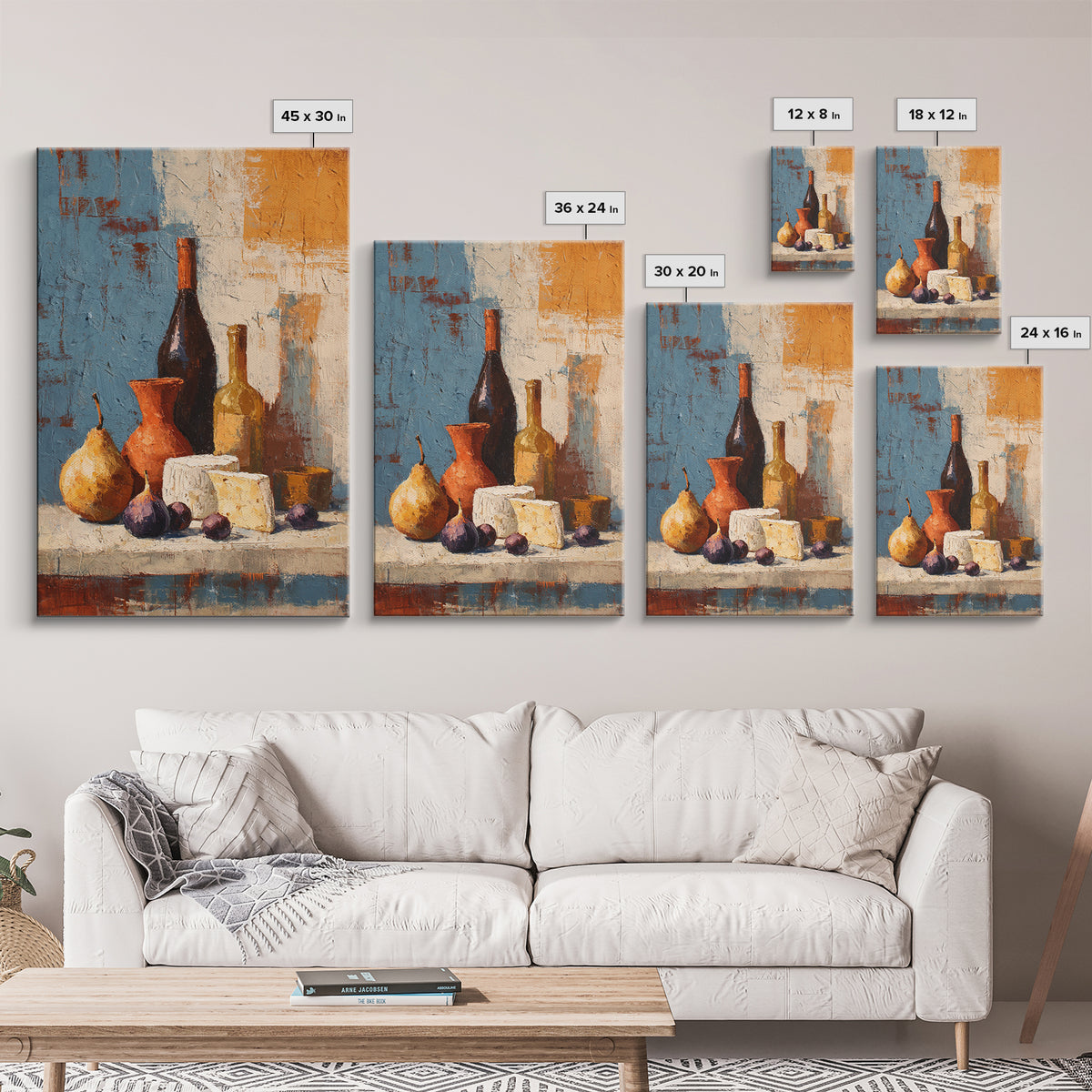 Figs Olives and Cheese Still Life Canvas Print, Mediterranean Art, Modern Wall Art, Living Room Decor, Fine Art, Azure, MAR-2x3-16
