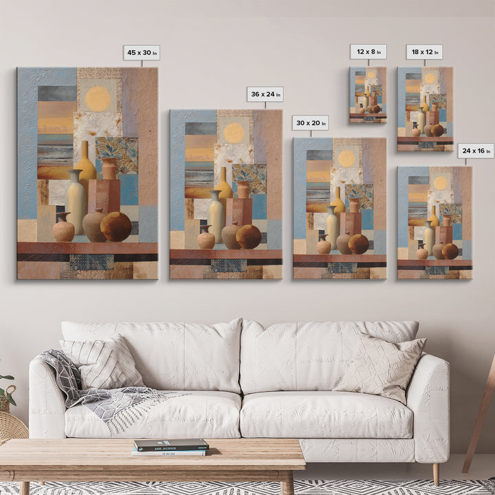 Warm Terra Cotta Abstract Landscape Framed Canvas Print, Mediterranean Art, Statement Artwork, Living Room Decor, Azure, MAR-2x3-22