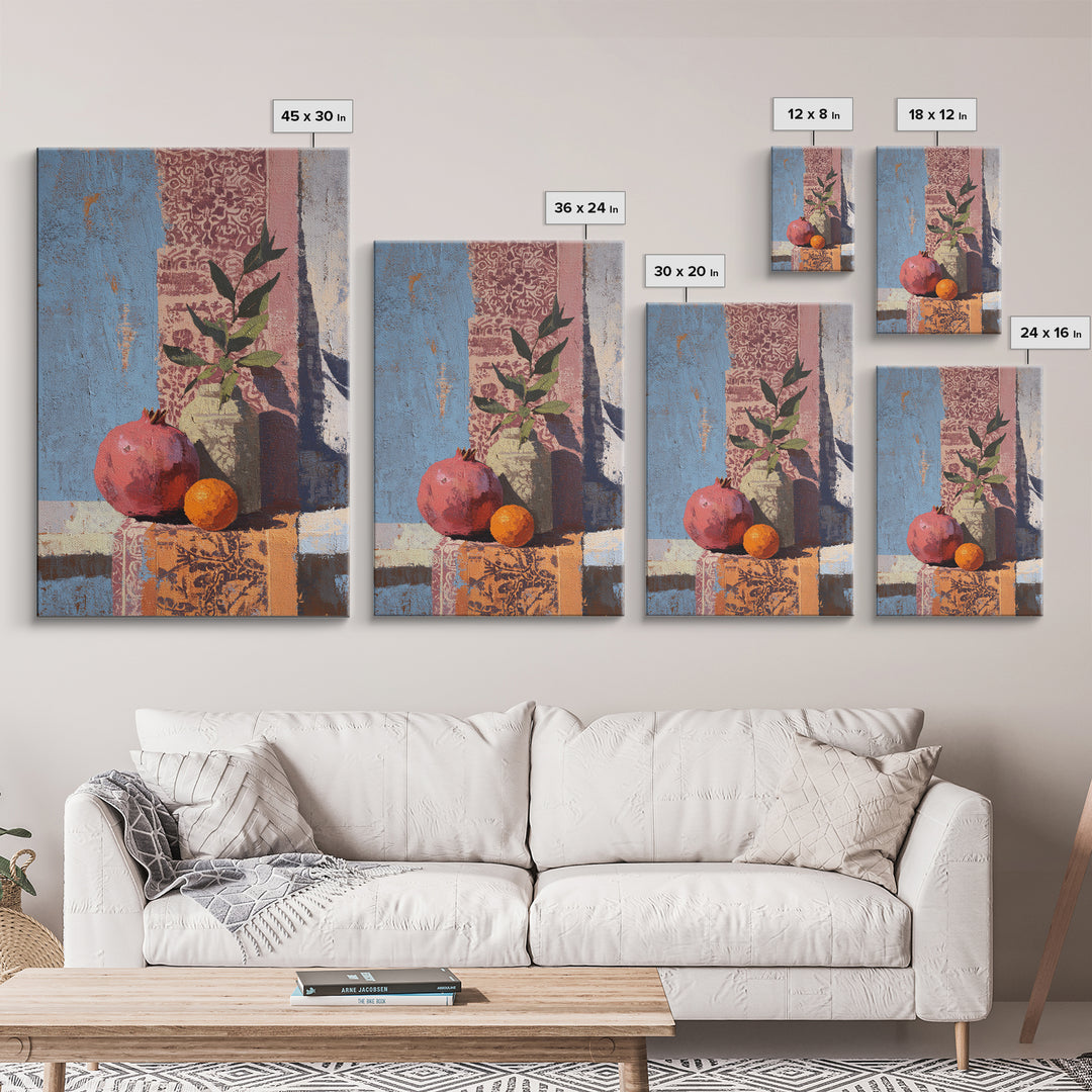 Pomegranate Still Life Framed Canvas Print, Mediterranean Art, Digital Art Prints, Living Room Decor, Fine Art, Azure, MAR-2x3-3