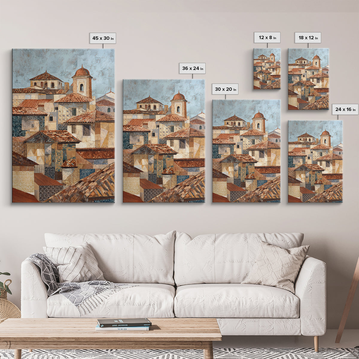 Sunset over Red Tiled Rooftops Canvas Print, Mediterranean Art, Gallery Wall Art, Living Room Decor, Fine Art, Azure, MAR-2x3-31
