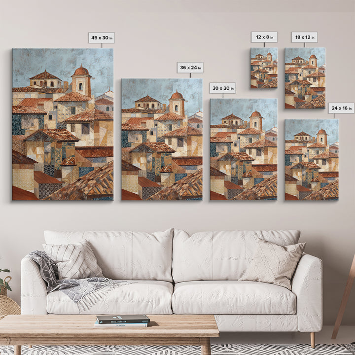 Sunset over Red Tiled Rooftops Canvas Print, Mediterranean Art, Gallery Wall Art, Living Room Decor, Fine Art, Azure, MAR-2x3-31