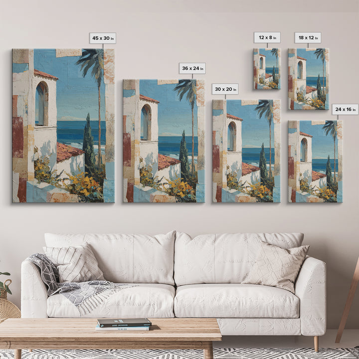Mediterranean Arch Framing Ocean Horizon Canvas Print, Mediterranean Art, Gallery Decor, Living Room Decor, Fine Art, Azure, MAR-2x3-35