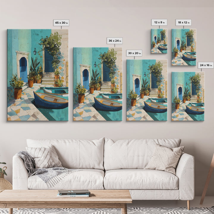 Coastal Fishing Boats Canvas Print, Mediterranean Art, Wall Decor, Living Room Decor, Fine Art, Azure, Contemporary Art, MAR-2x3-39