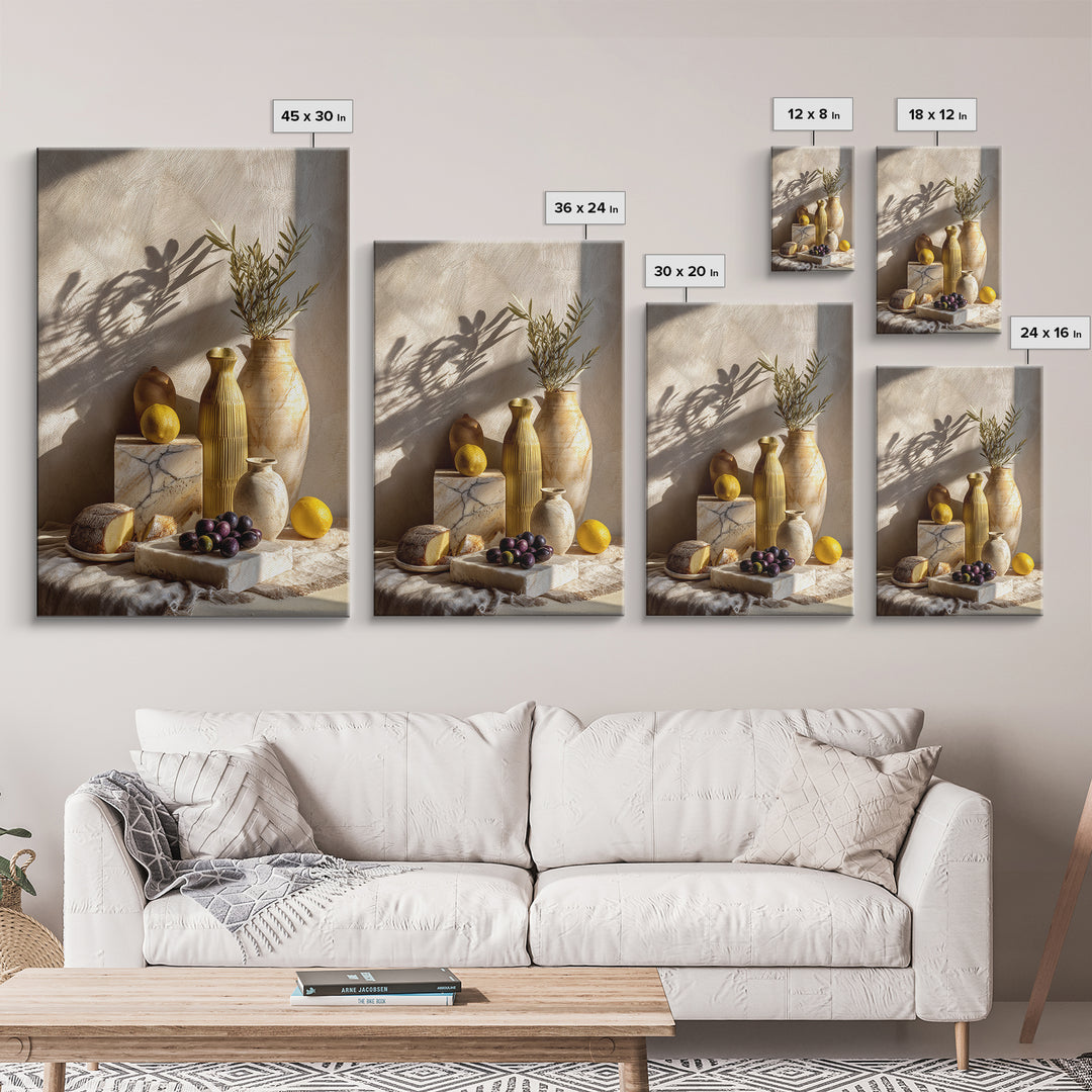 Figs Olives and Cheese Still Life Canvas Print, Mediterranean Art, Landscape Wall Art, Living Room Decor, Fine Art, Azure, MAR-2x3-40