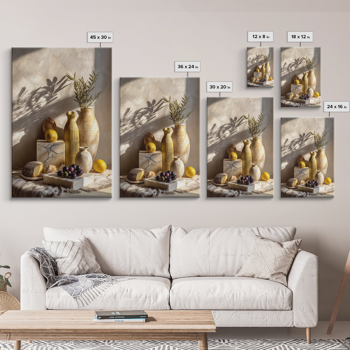 Figs Olives and Cheese Still Life Canvas Print, Mediterranean Art, Landscape Wall Art, Living Room Decor, Fine Art, Azure, MAR-2x3-40