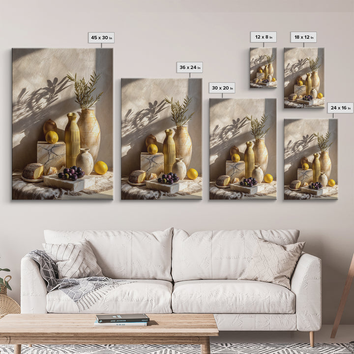 Figs Olives and Cheese Still Life Canvas Print, Mediterranean Art, Landscape Wall Art, Living Room Decor, Fine Art, Azure, MAR-2x3-40